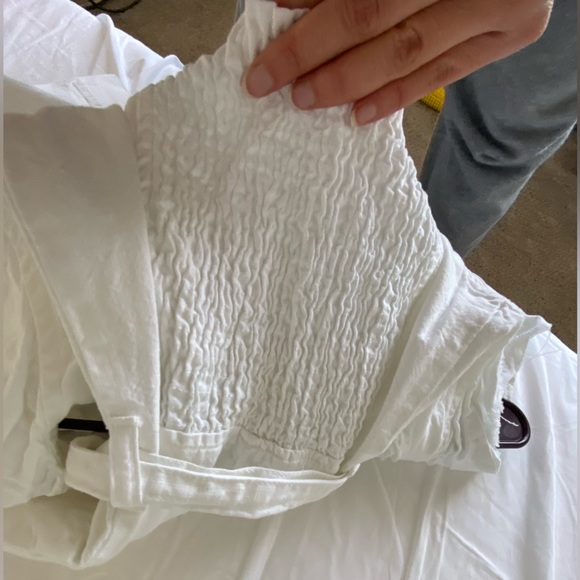 Zara White Rustic Denim Raw Hem Ruffled Cap Sleeve Belted Jumpsuit Playsuit XS - Picture 10 of 13